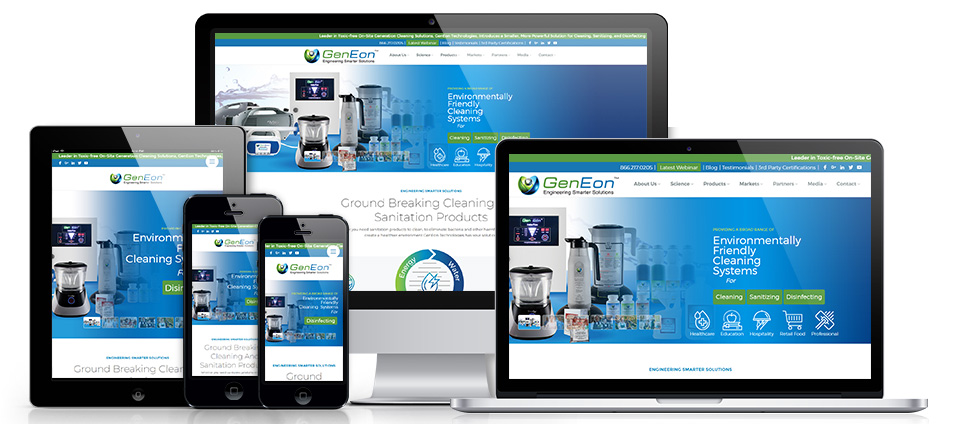GenEon Technologies' New Website Will Create a Superior User Experience! Image of Different Devices Showing GenEon's Responsive Website