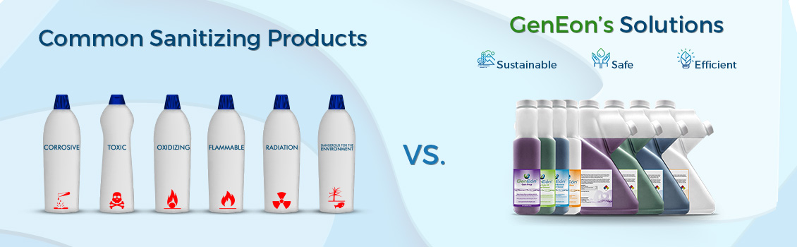 Our Safe Cleaners and Our Toxic-Free Disinfectants are Sustainable and Better for the Environment Because they are Made Using Just Natural Minerals, Water, and Electricity GenEon's Solutions
