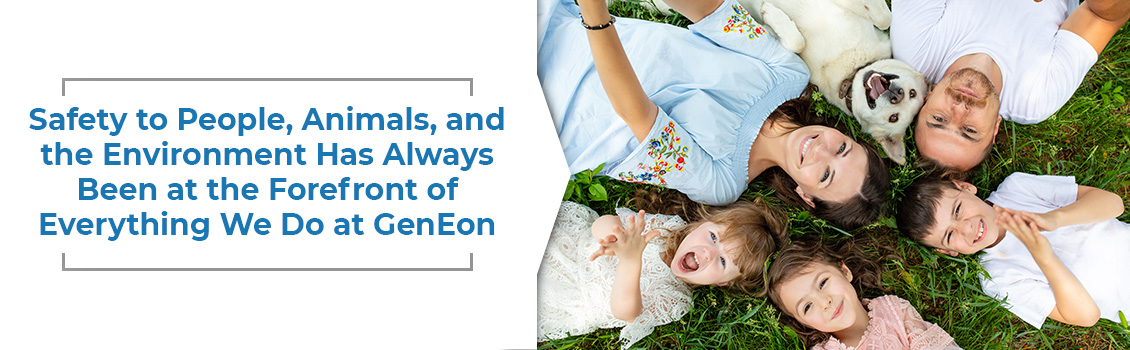 Happy Family of Five With Their Dog Seeing Smiling From Above Representing GenEon Clients