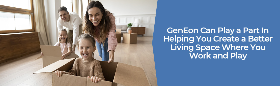 Happy Family Playing Cars on Cardboard Boxes Symbolizing the Clean, Sanitized, and Disinfected Space That GenEon Provides