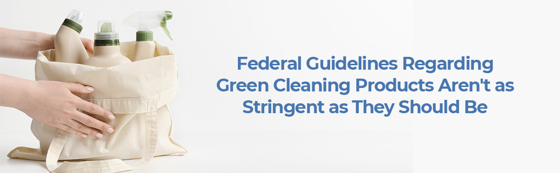 Hands Placing a Bag With Misleadingly Green Cleaning Products on a Surface