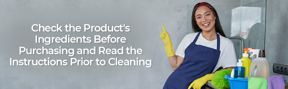 Woman Wearing Custodian Clothes and Disposable Gloves With Cleaning Products and Tools