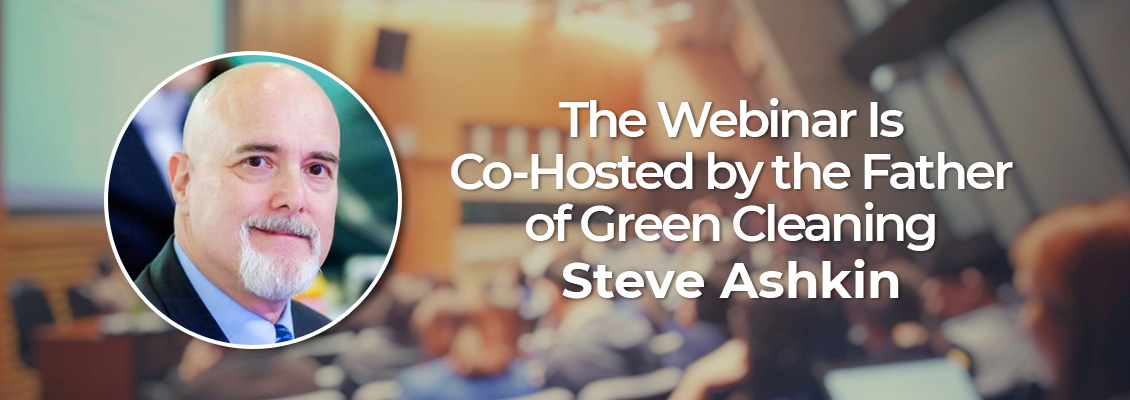 The Father of Green Cleaning, Steve Ashkin's Headshot Embedded Over Crowded Conference Is Hosting GenEon's Webinar