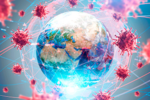 World Globe Surrounded by Viruses Representing the Importance of Preventing an Outbreak